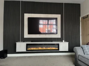 Media wall seamlessly integrating technology into interior design