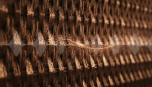 Close-up of bronze valvet acoustic fabric texture highlighting metallic sheen, directional pile, and sound-absorbing surface.